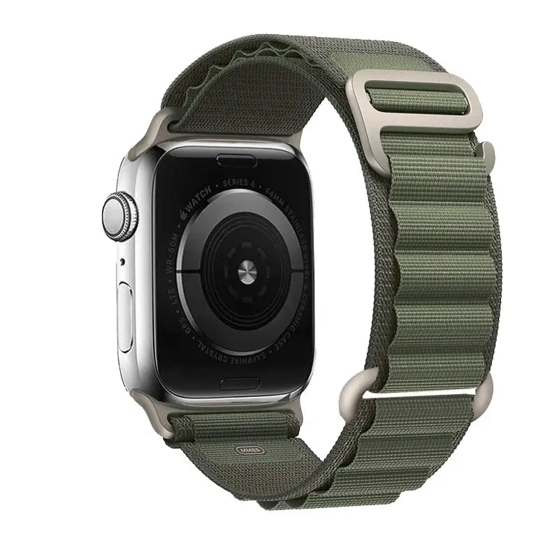 Apple Watch strap by Simples Market, nylon Alpine olive green with metal buckle