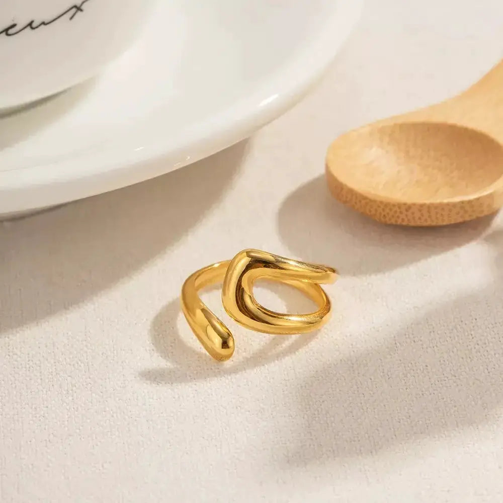Geometric Wide Edge Adjustable Ring In Electroplated Gold With Minimalist Design For Daily Wear And Special Occasions