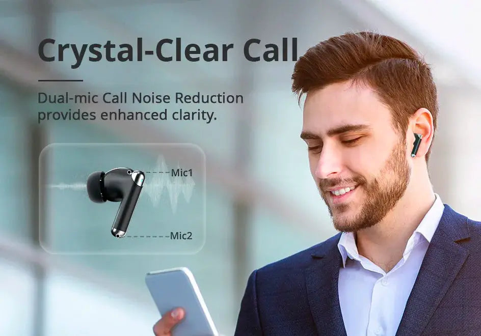 Tronsmart Bluetooth Earphones, black wireless earbuds with dual-mic noise reduction for crystal-clear calls
