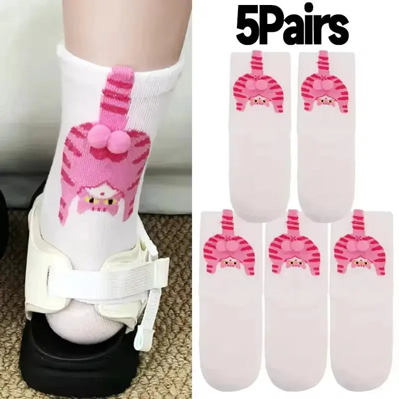 3D Cute Cat Socks Black And White Cotton Socks For Women And Girls Breathable Soft Kawaii Gift Sock Set