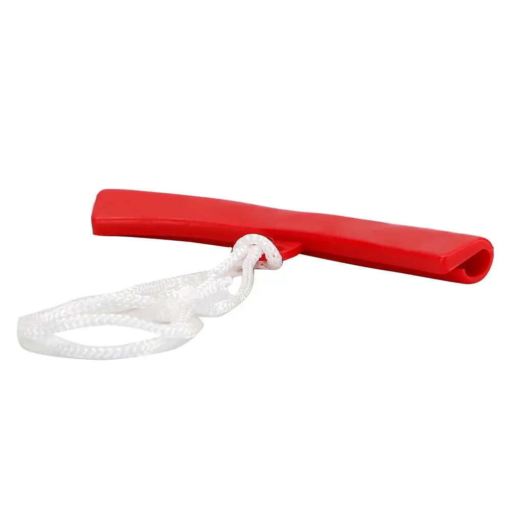 Rim protector tire changing lever with red plastic handle and white rope loop