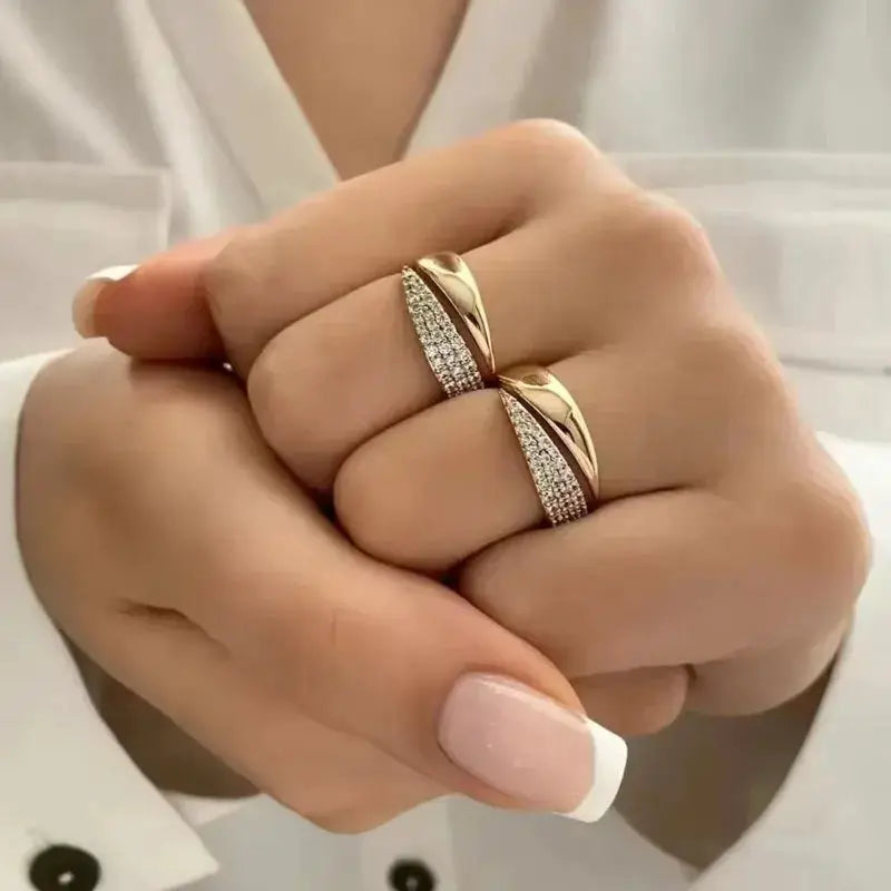 Gold Plated Sun Rings For Women Natural Stone Inlaid Hollow Metal Texture Trendy Jewelry Accessory