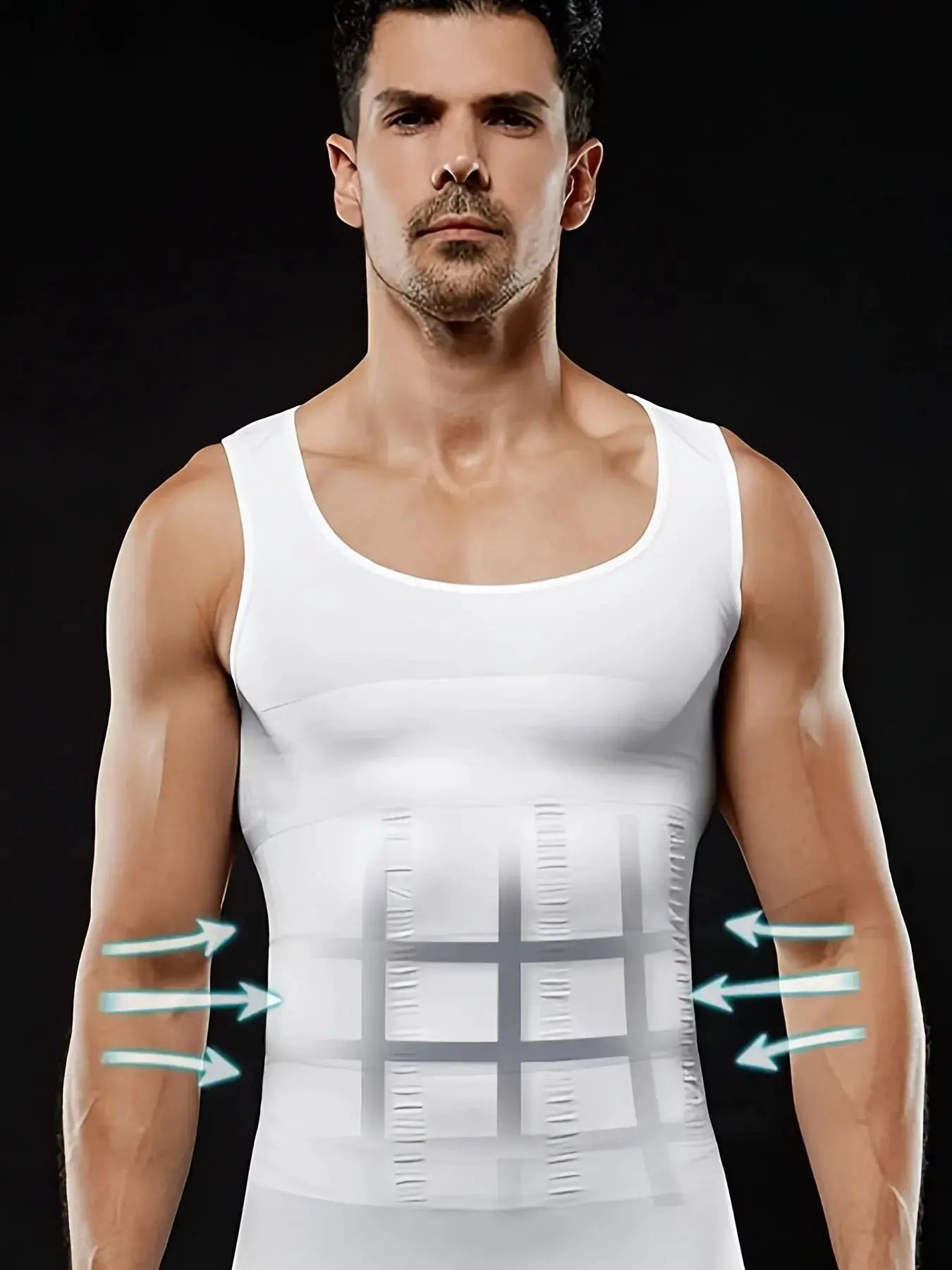 Men's compression body shaper tank top by Simples Market, white slimming vest with waist-panel support.