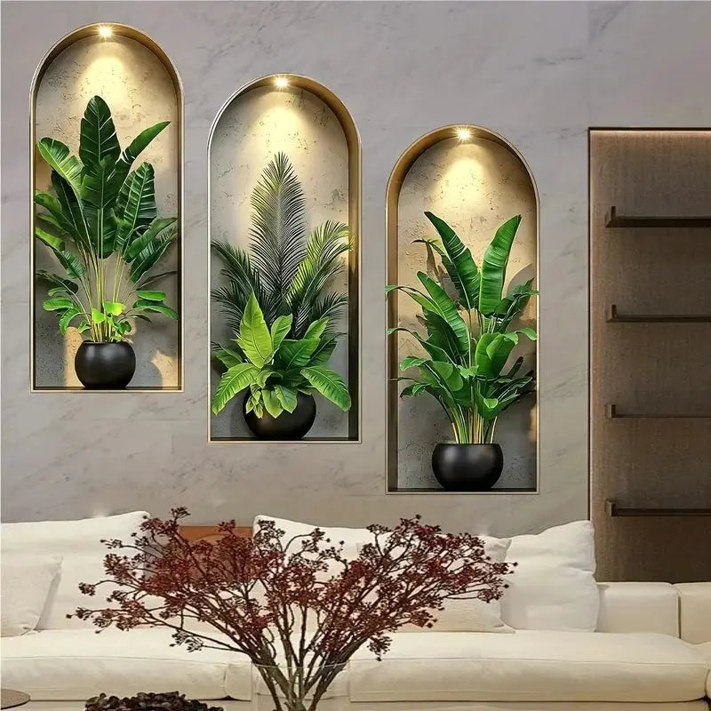 2D Watercolor Plant Wall Decals Self Adhesive Realistic Potted Plants And Vine Leaves For Living Room Bedroom Decor