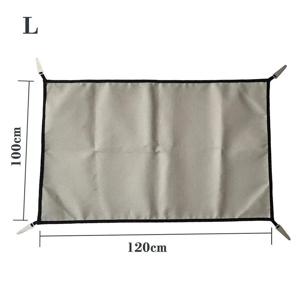 Camping fireproof cloth BBQ grill mat in gray with black edge, flame retardant, 120x100 cm