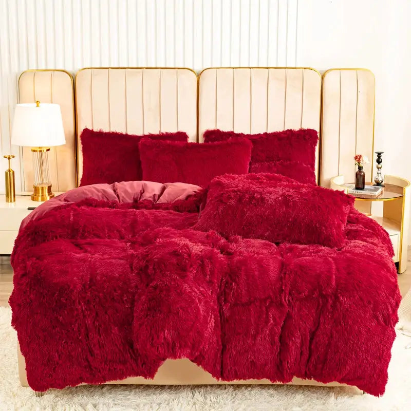 3-Piece Plush Duvet Cover Set by Simples Market in red; soft, luxurious bedding for the bedroom.
