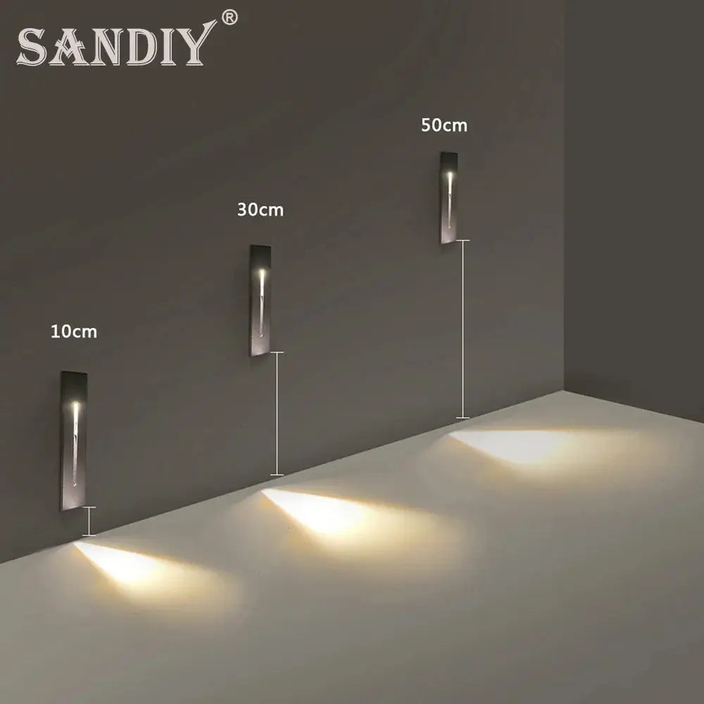 SANDIY wall-mounted stair lights with motion sensor, 3-pack, metallic finish, warm downward glow