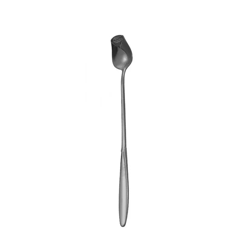 Long Handle Stainless Steel Teaspoon With Rose Shaped Handle For Dessert Coffee Tea Honey Salad New Year Gift