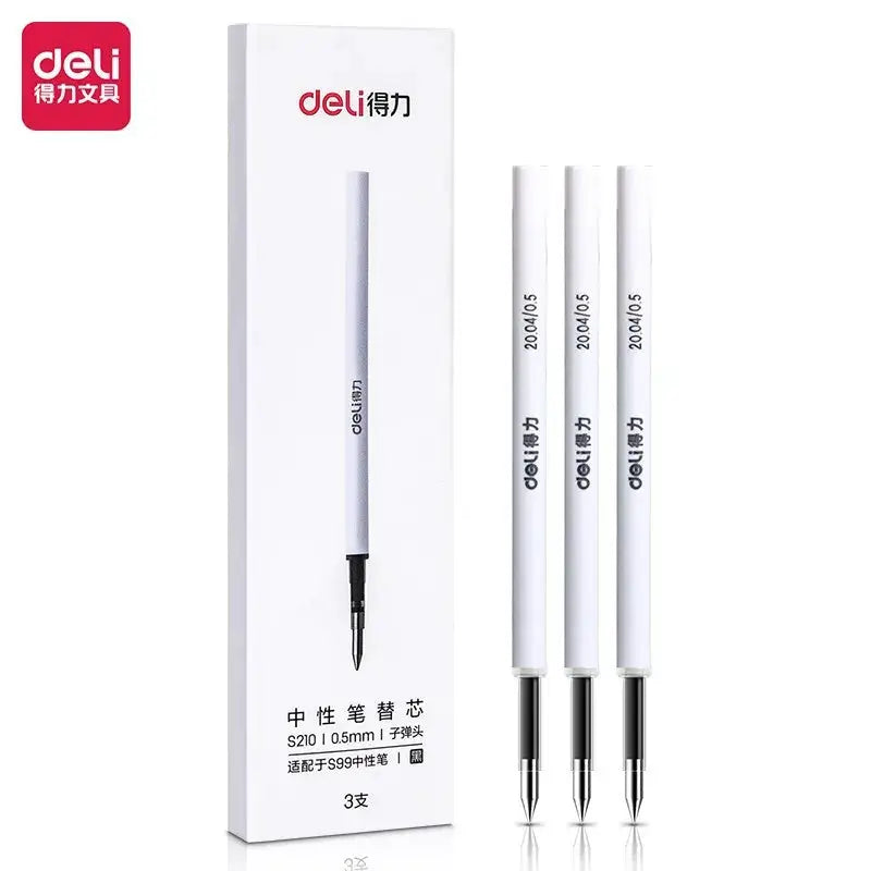 DELI metal sign pen set, 0.5mm gel ink, white metallic finish, 3-pack