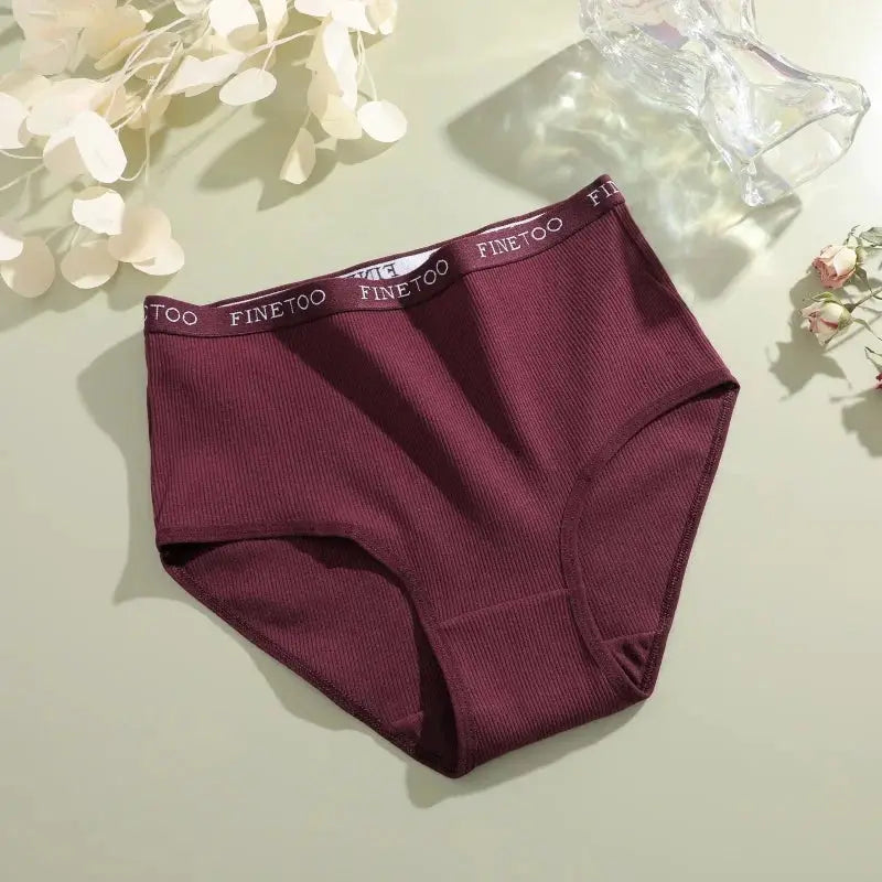 Simples Market women's seamless cotton briefs, burgundy low-rise underwear with FINETOO waistband