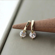 Gold Color Metal Bar Round Cubic Zirconia Stud Earrings For Women Bowknot Shape CZ Post Earring Classic Sparkling