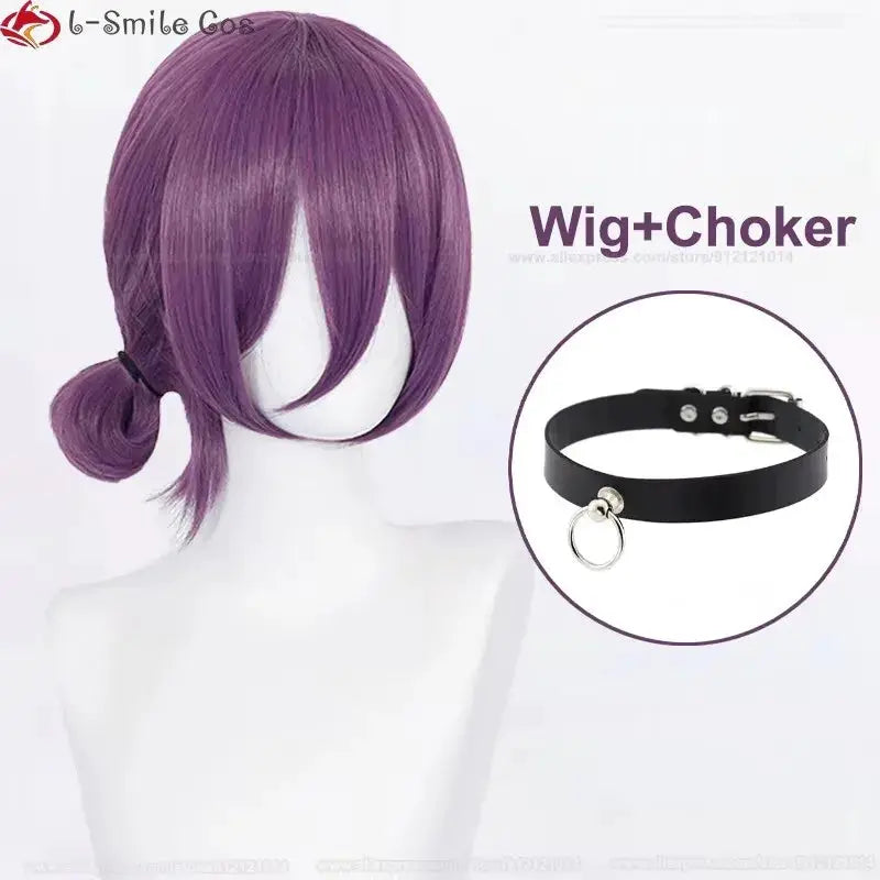 Anime Rezee cosplay wig 45cm purple with black choker, heat-resistant synthetic hair, Simples Market