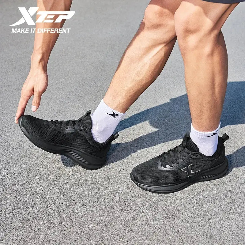 Xtep men's running shoes, black breathable mesh, lightweight soft-soled athletic sneakers (2 shoes)