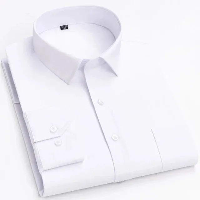 Men's white long-sleeve dress shirt, button-down, neatly folded