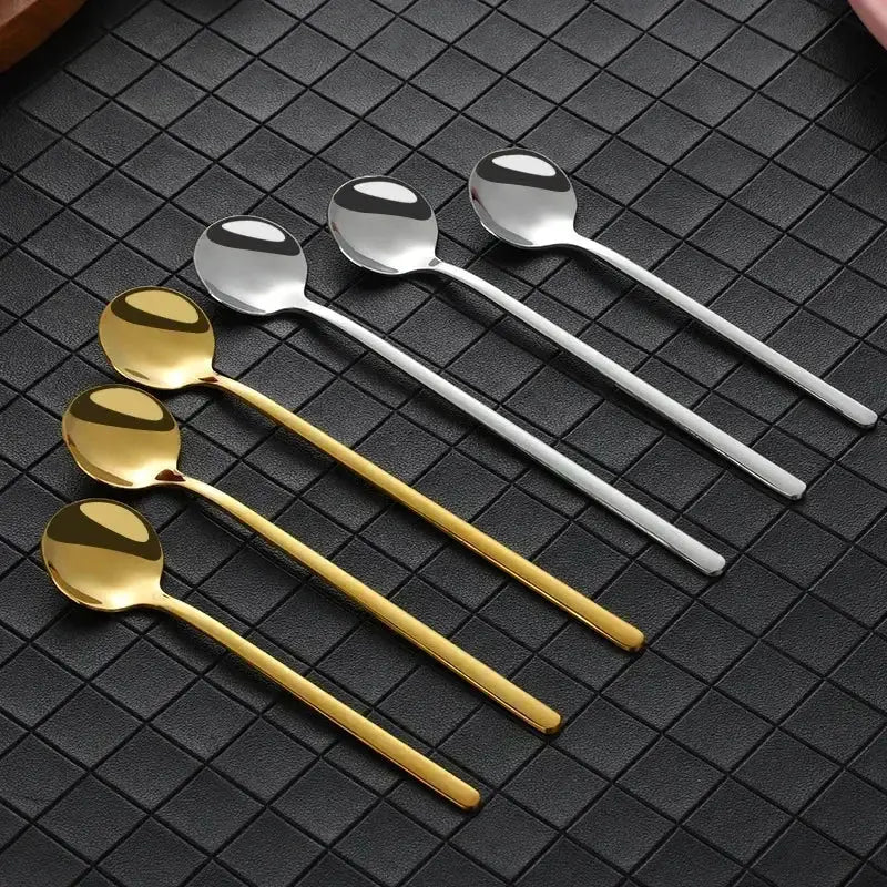 Cute Long Handle Stainless Steel Gold Finish Coffee Dessert Ice Cream Spoons Kitchen Tableware Set for Wedding