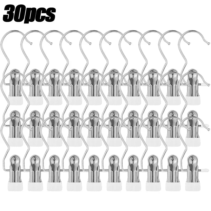 Stainless steel clothespins, 30pcs, with white plastic tips for laundry organization