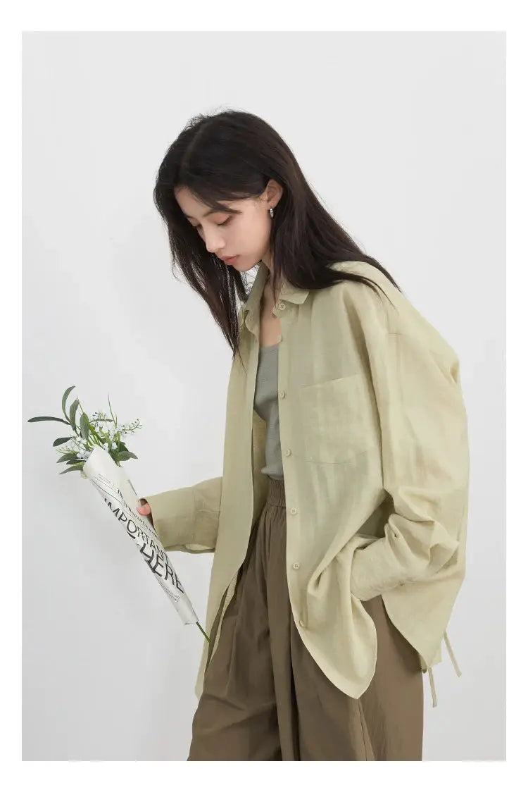 CHIC VEN women long sleeve beige shirt by Simples Market, oversized casual button-down blouse