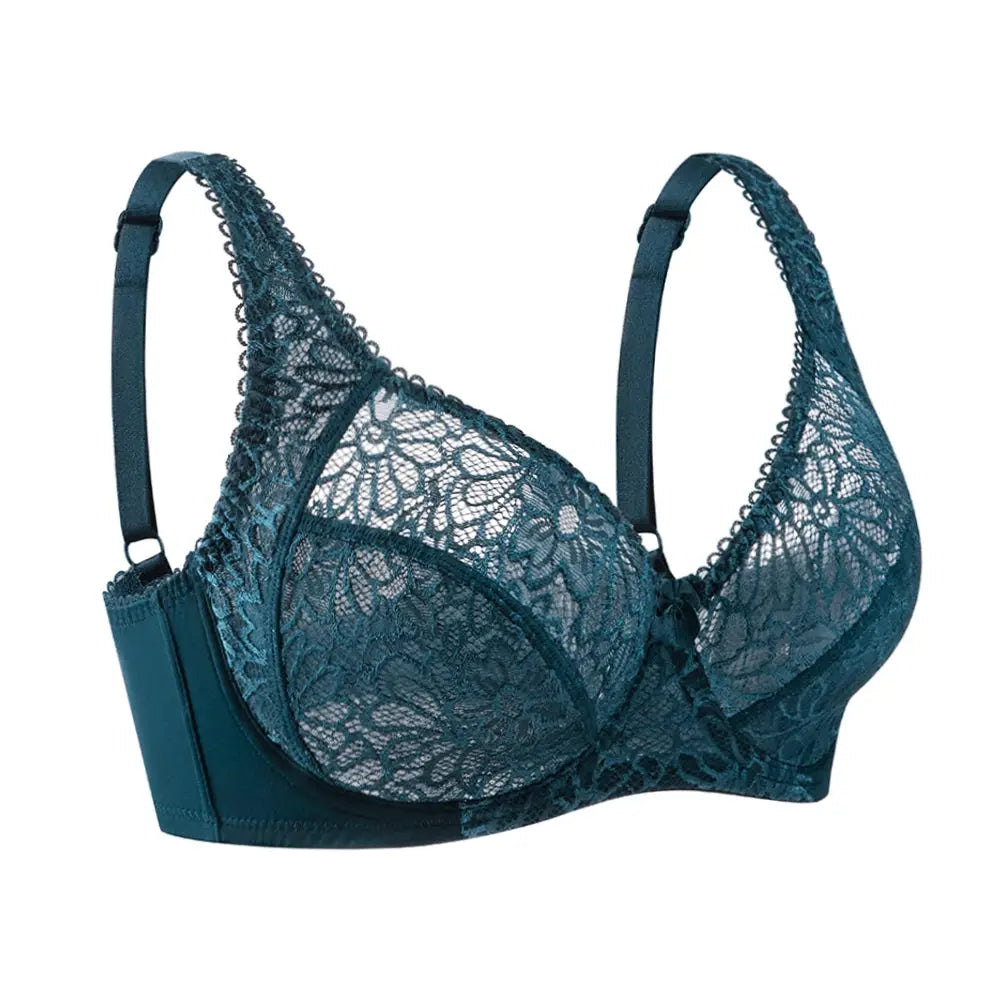 Plus size Simples Market lace bra in teal with underwire and adjustable straps