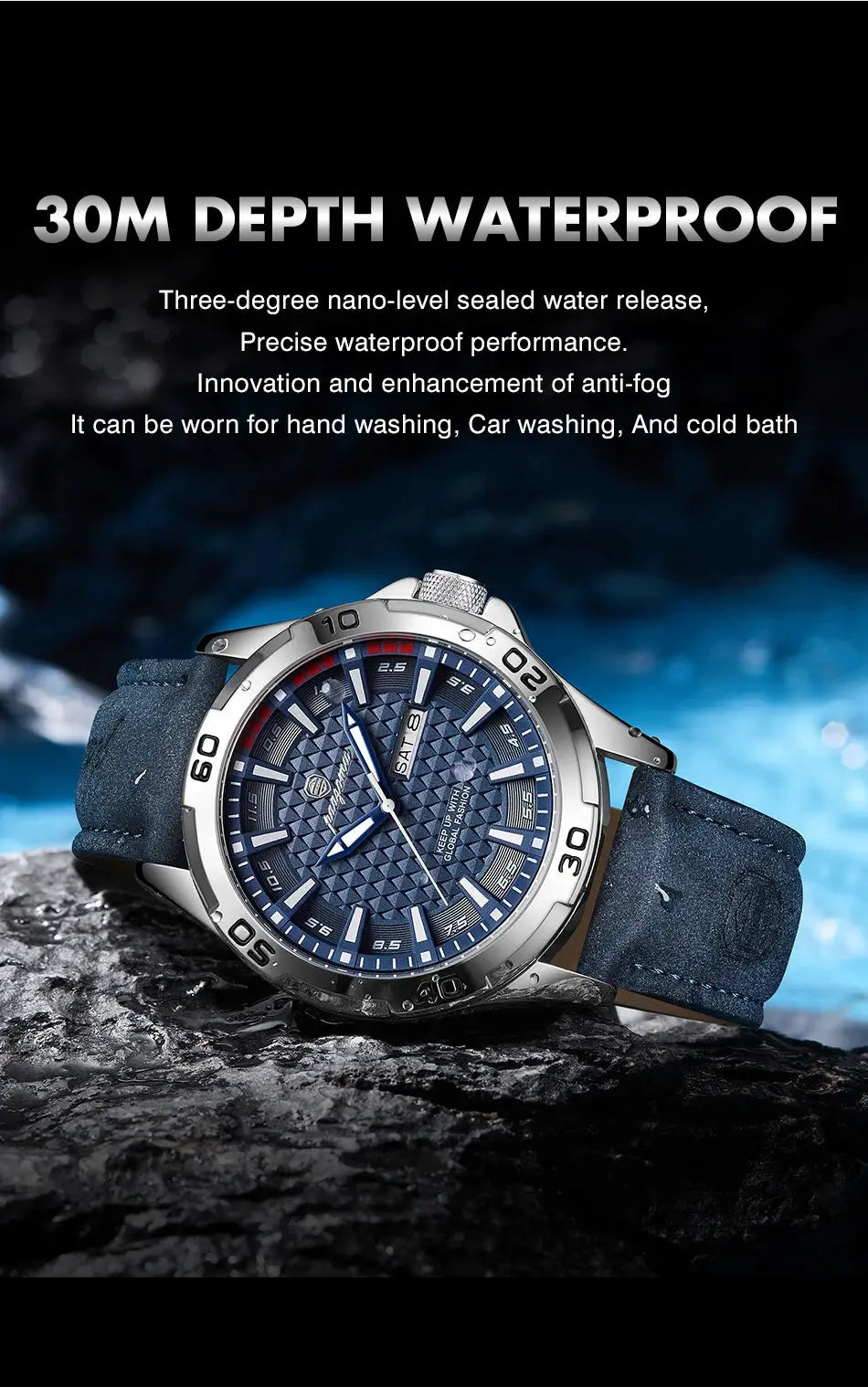 PAAZOMU men's luxury wristwatch with blue dial and stainless steel case