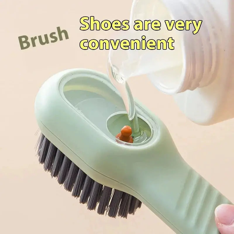 Shoes cleaning brush with liquid-dispenser and soft bristles, pale green by Simples Market
