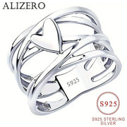 Sterling silver heart-shaped ring with interwoven bands, ALIZERO brand, S925 marking