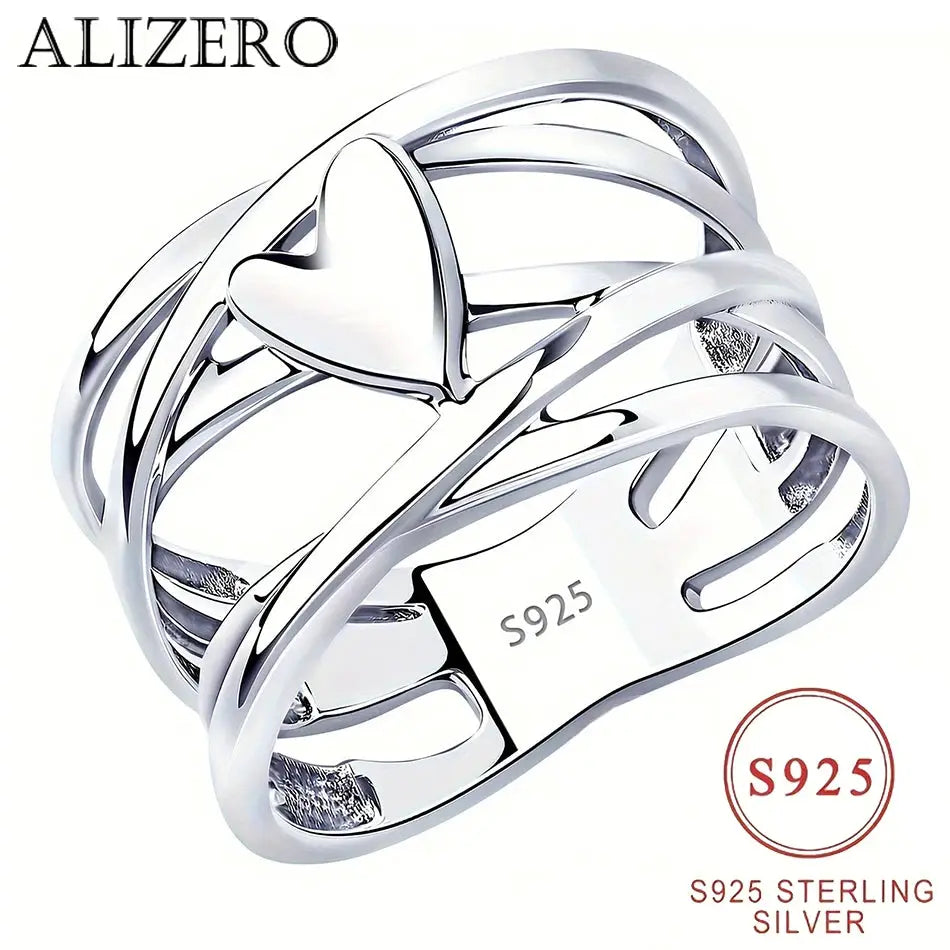 Sterling silver heart-shaped ring with interwoven bands, ALIZERO brand, S925 marking