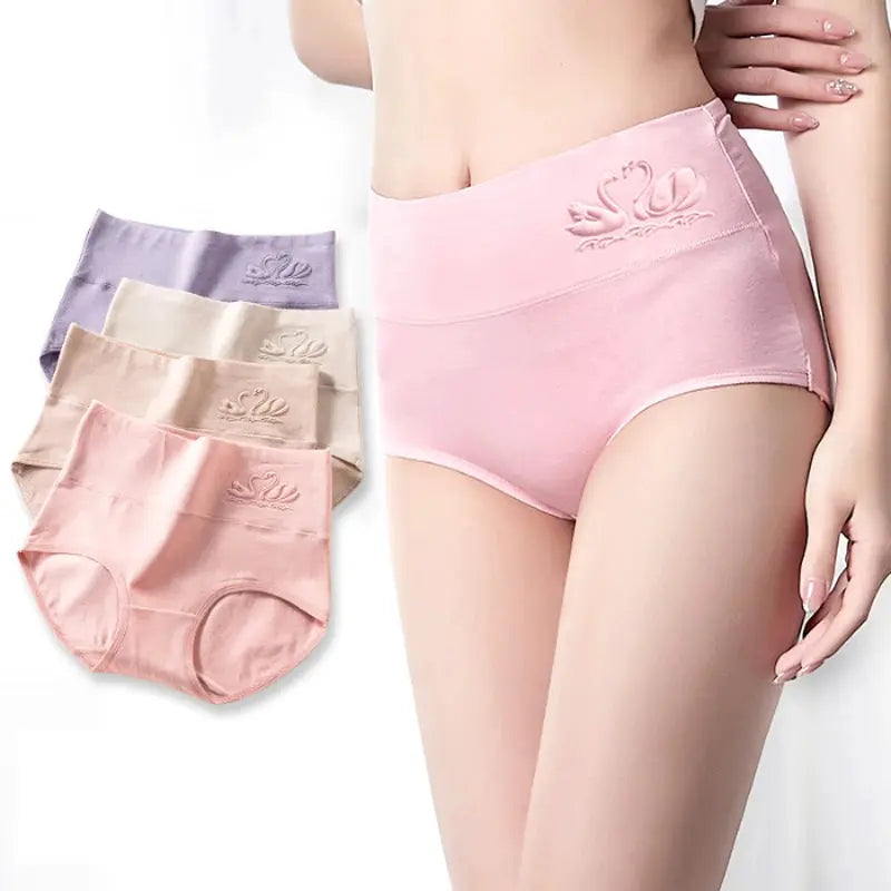 Simples Market 4-pack women's high-waist cotton briefs, breathable plus-size underwear in pink, peach, beige, lilac