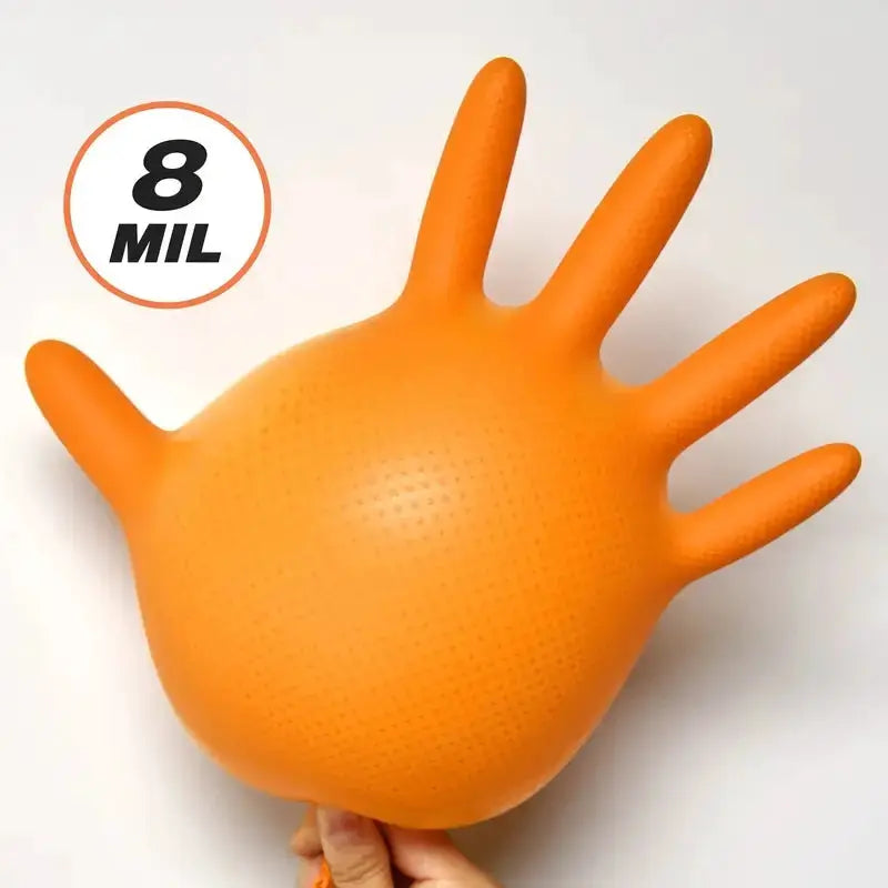 Heavy Duty Orange Nitrile Gloves 8 Mil Disposable With Diamond Textured Grip For Mechanic Safety And Work Gloves