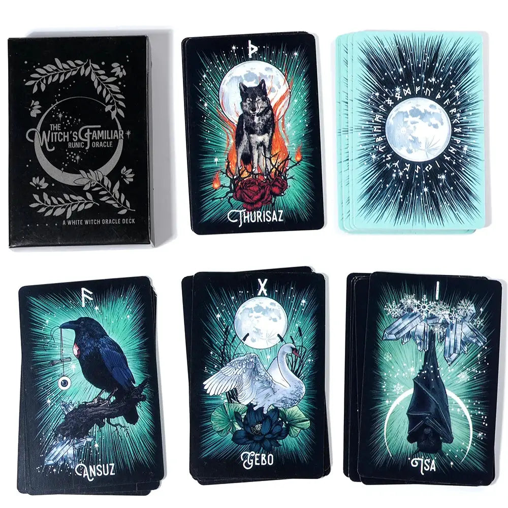 Witchs Familiar Runic Oracle 24 Card Indie Tarot Deck Norse Runes Animal Oracle Viking Rune Cards