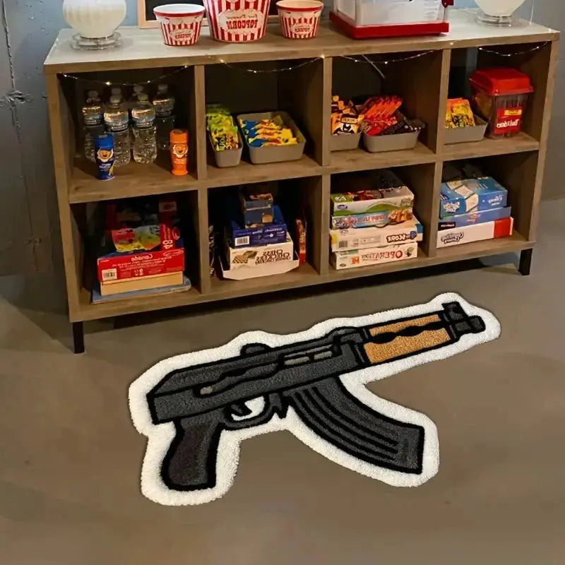 VIKAMA cartoon-style rifle design carpet by Simples Market, slip-resistant bedroom rug with black rifle print