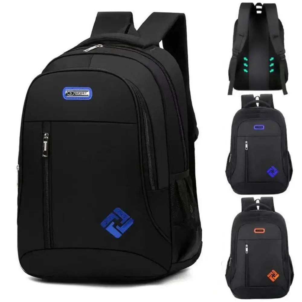 Backpack for Men multifunctional business notebook backpack, black with front zip pockets and blue logo patch