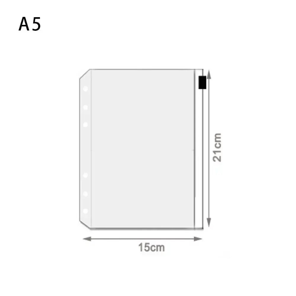 A5 clear PVC zipper binder pocket folder for 6-ring notebooks, 15 cm by 21 cm