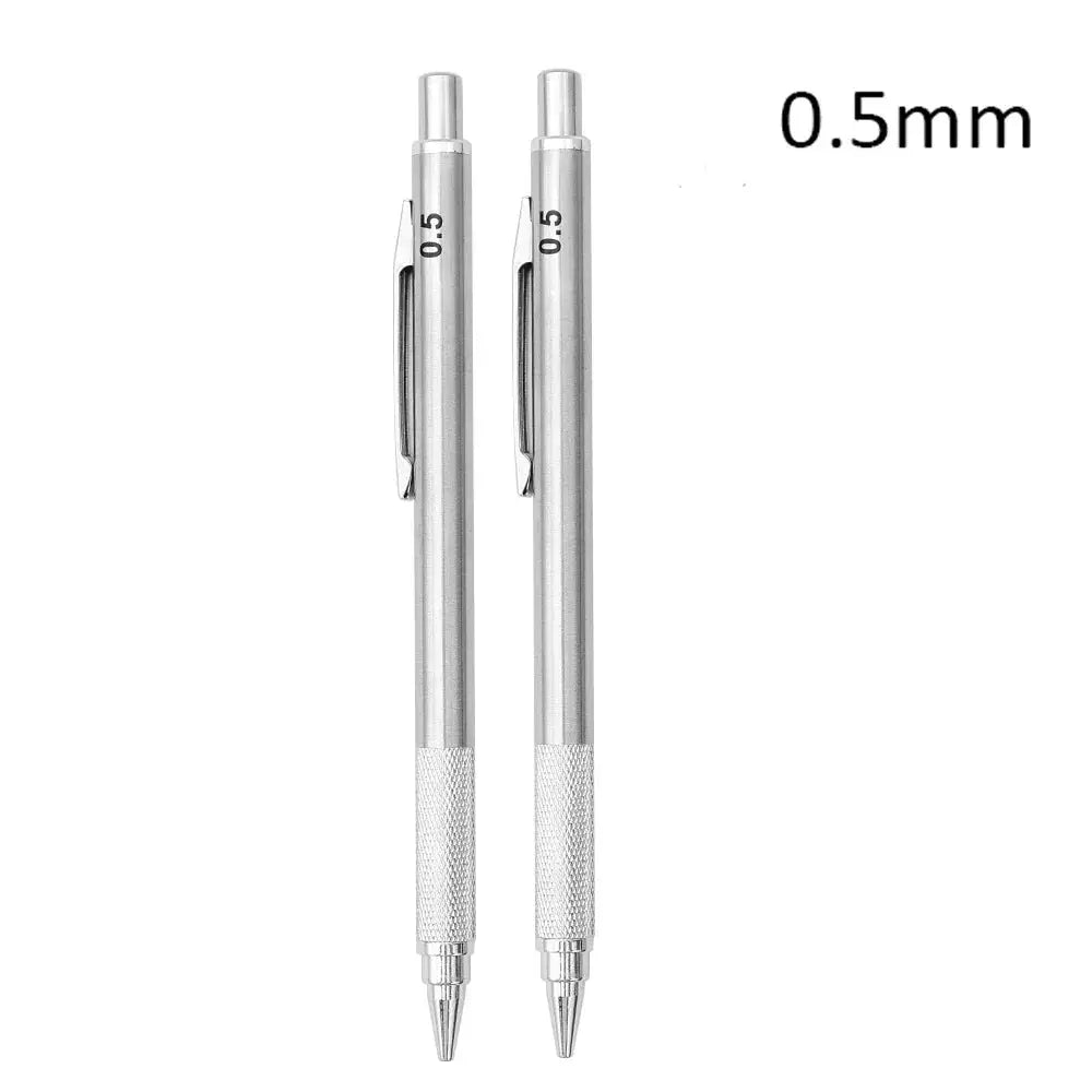 Metal mechanical pencil set, 0.5mm, with knurled grips and clips; 2 shown