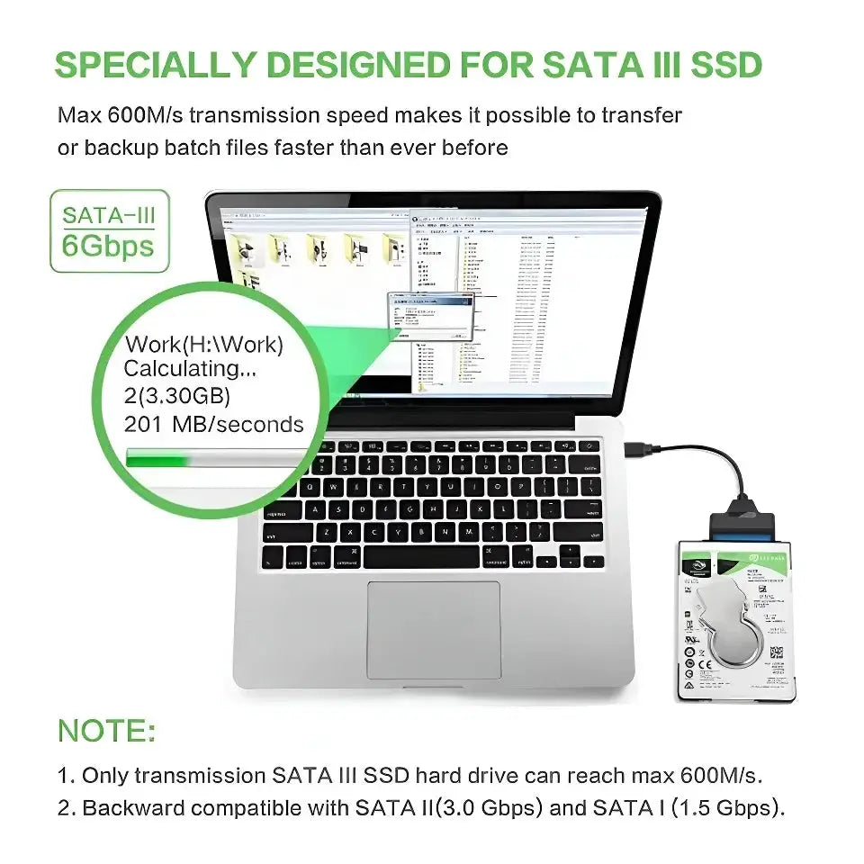 SATA To USB 3.0 Adapter Cable For 2.5 Inch HDD And SSD External Drive 22 Pin Connector