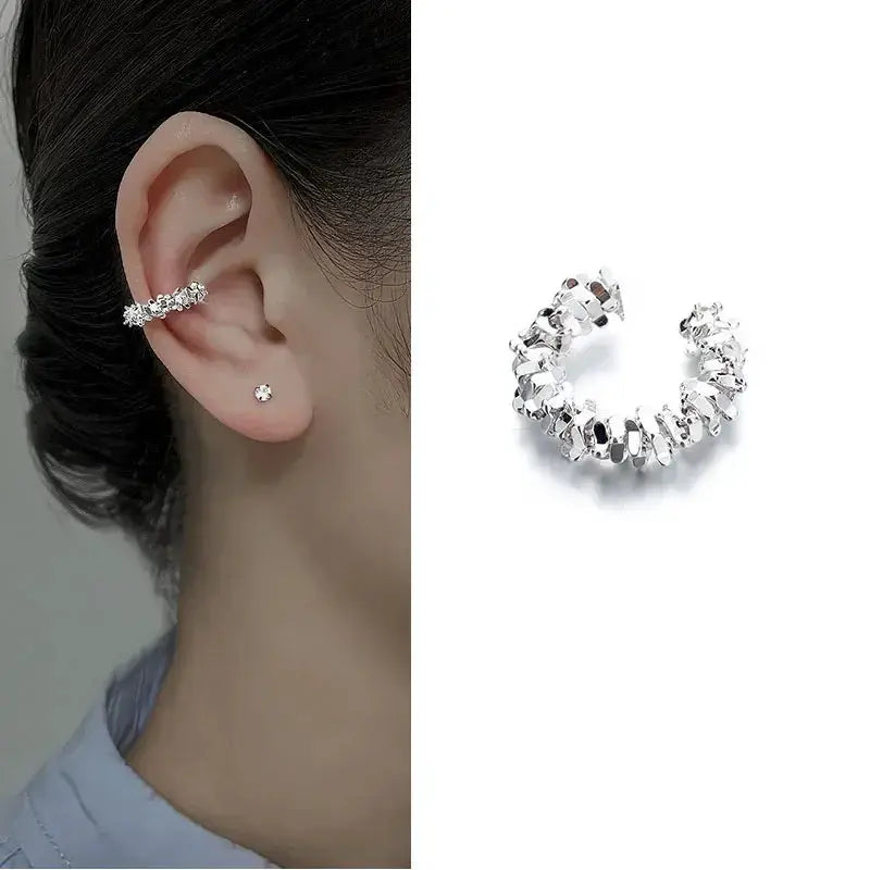 Simples Market silver irregular star clip earrings, ear cuff style for women, no piercing