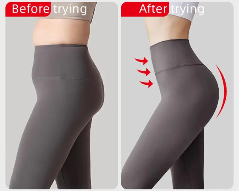 Women gray high-rise body shaper underwear by Simples Market; before/after fit comparison.