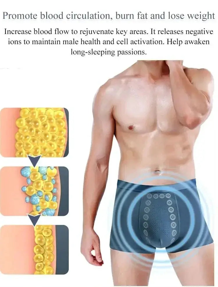 Men’s boxer shorts by Simples Market, black mid-rise underwear with breathable massage design.