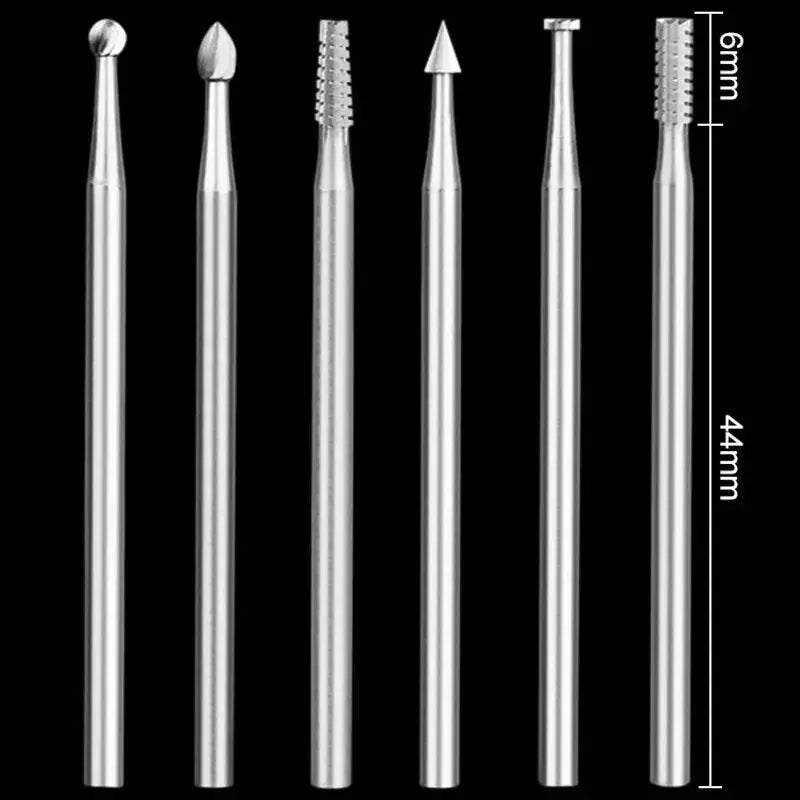 6 Piece Tungsten Steel Engraving Cutter Set 2.35mm Shank For Electric Carving Machines Cutting Size 1.0 To 2.3mm