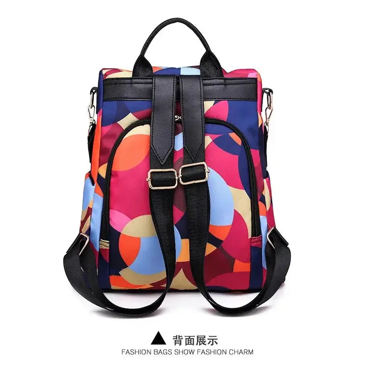 Women's backpack with colorful abstract print, Oxford cloth, waterproof, large capacity