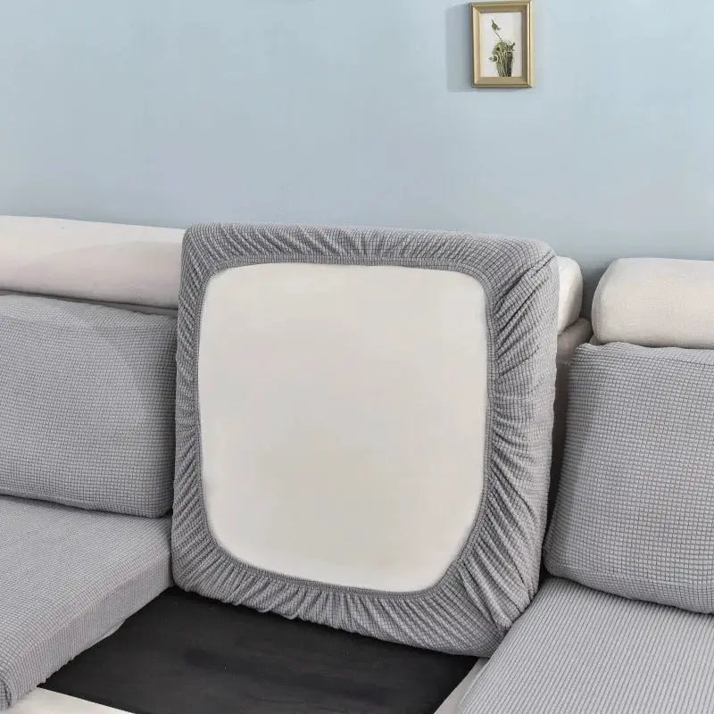 Simples Market thick elastic gray sofa cover for living room, solid color furniture protector and removable cushion slipcover.