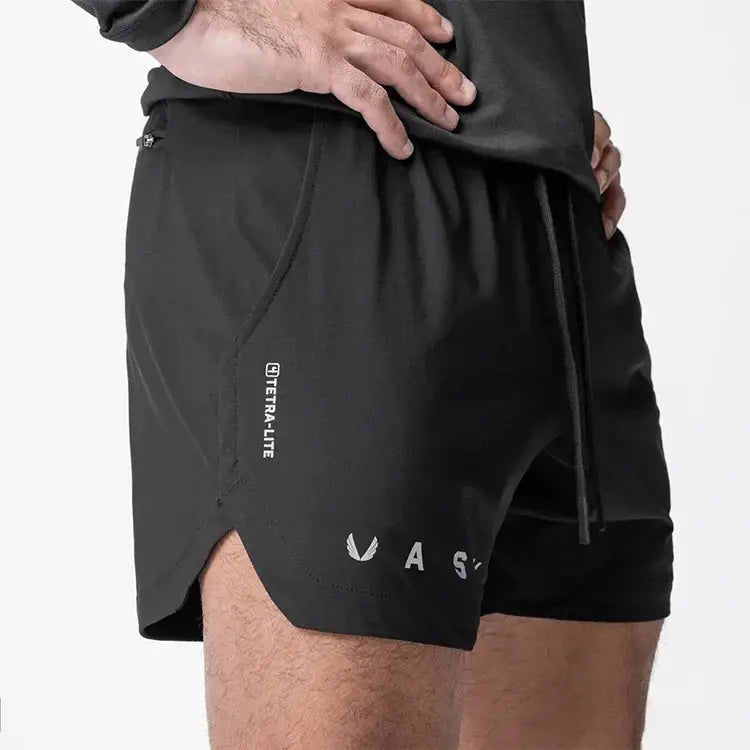 ASRV men's black quick-dry basketball shorts with drawstring and logo