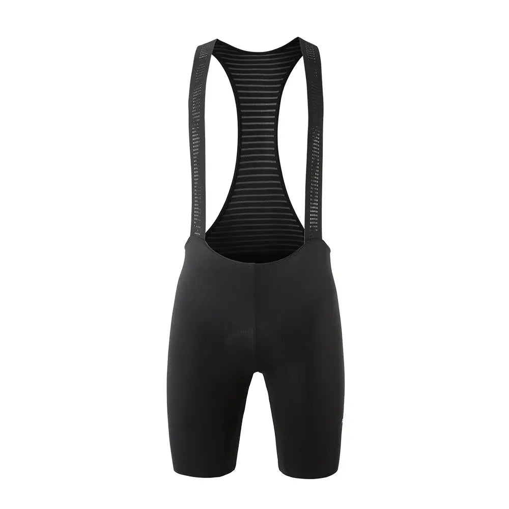 Men's black cycling bib shorts with breathable mesh back straps.
