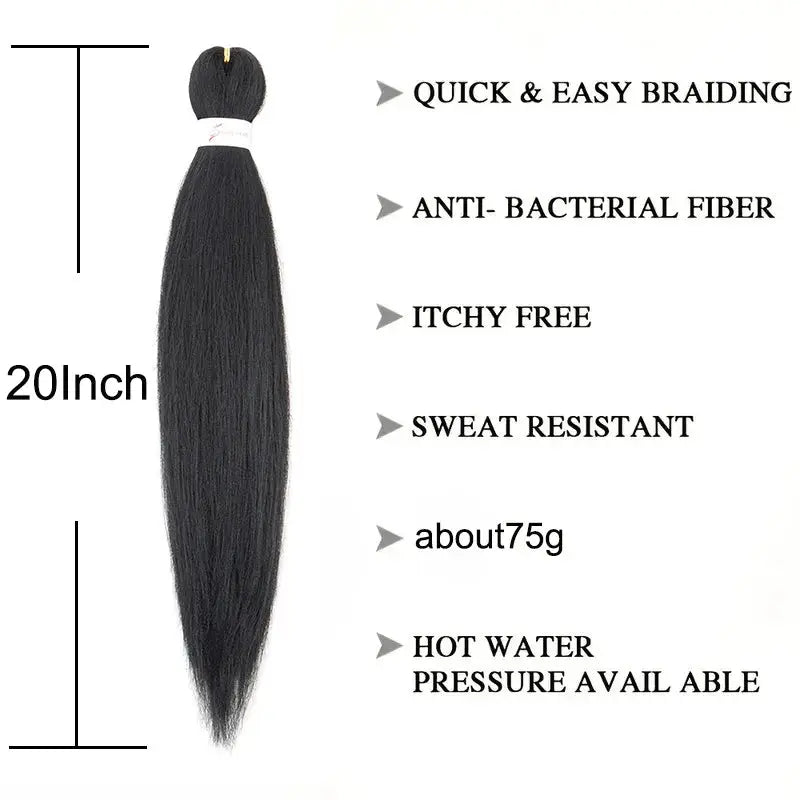 WIGSIN 20-inch synthetic pre-stretched yaki EZ box braiding hair bundle, black, Simples Market