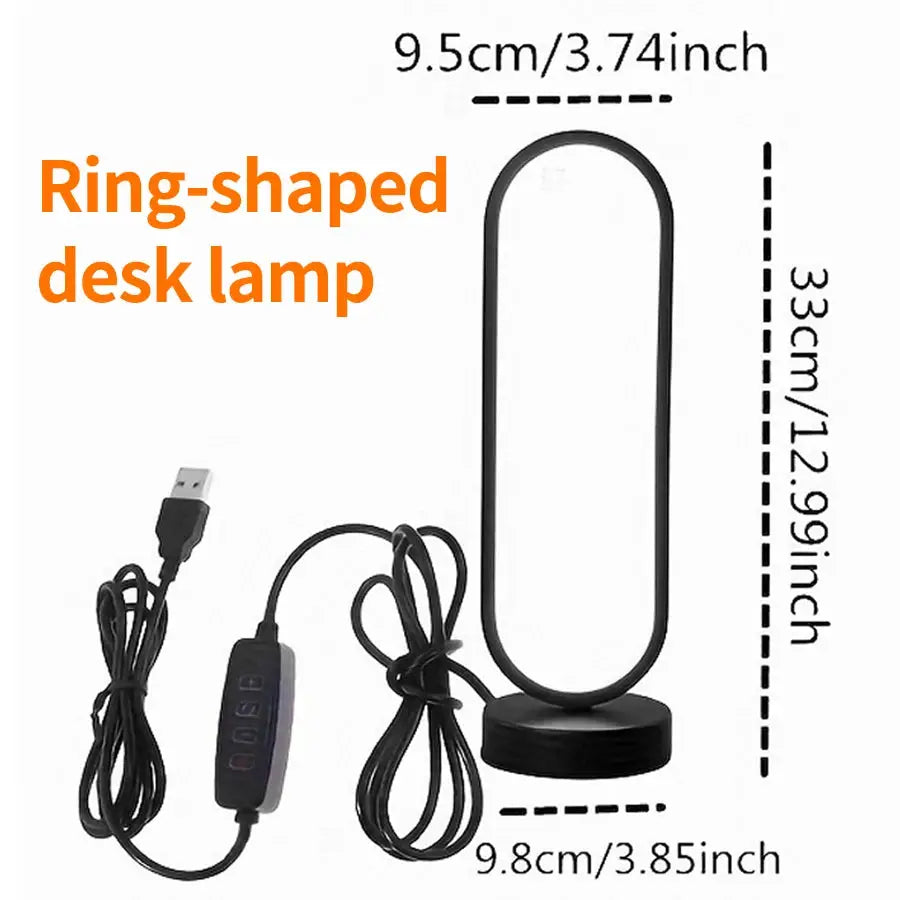 Ring-shaped desk lamp by Simples Market, black LED night light with three-color dimmable modes.