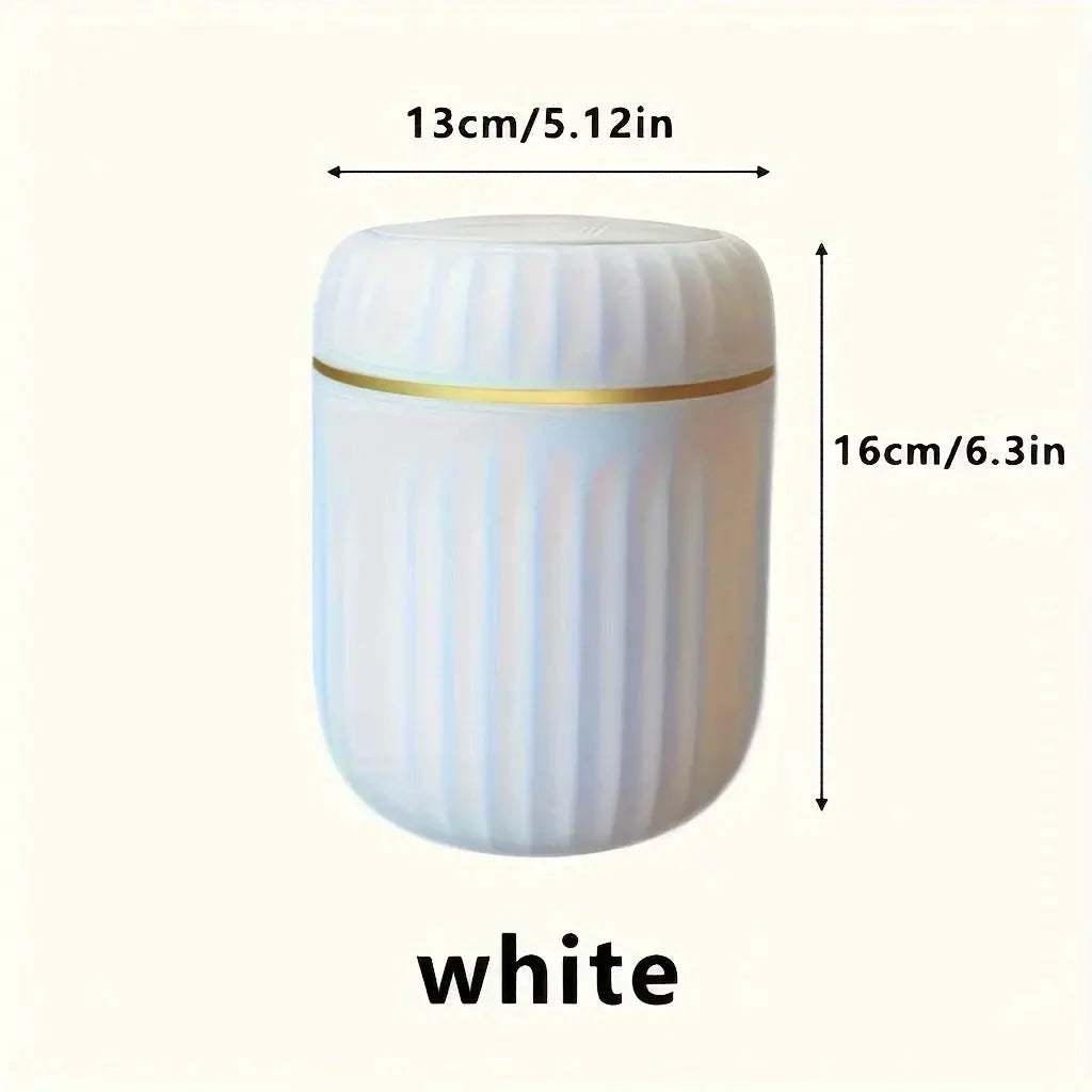 Mini desktop trash can with lid, white ribbed plastic waste bin for desk, 13cm x 16cm