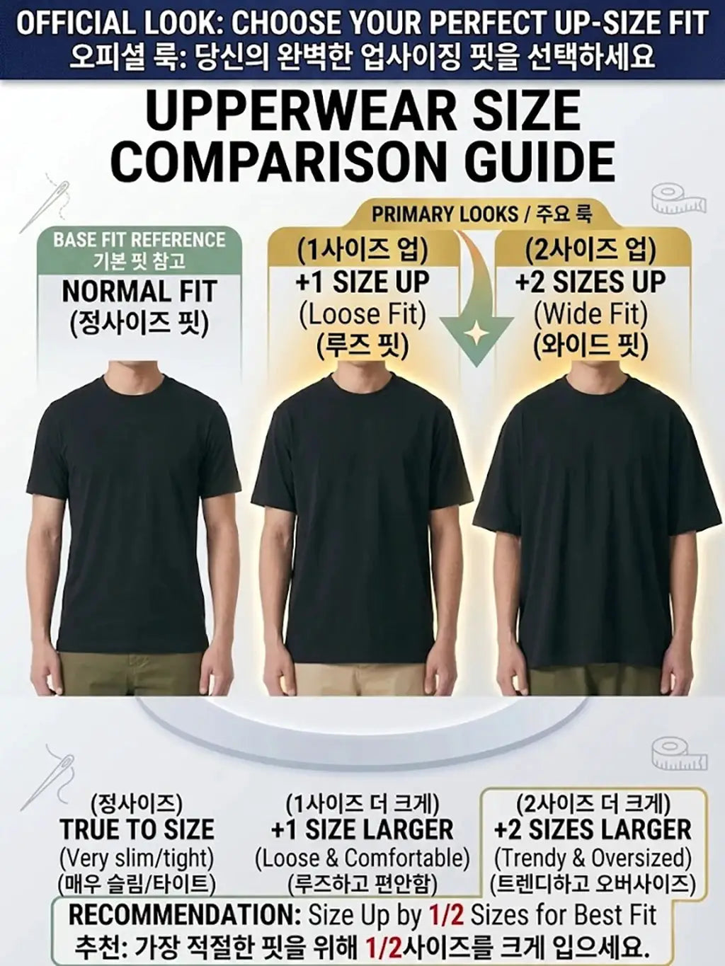 Men's solid black short-sleeve breathable cotton T-shirt displayed on 3 models showing normal, loose, and oversized fits.