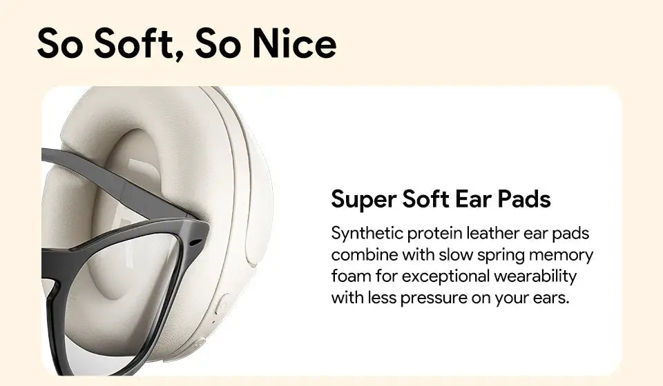 QCY H3 ANC wireless over-ear headphones by Simples Market with 43dB ANC and cream synthetic leather memory-foam ear pads