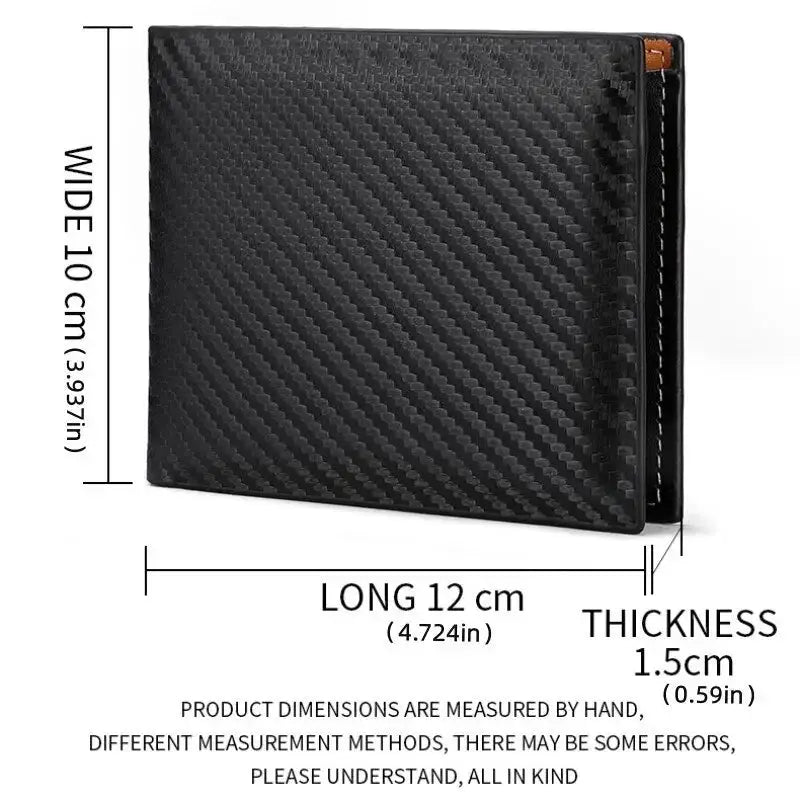 Men's carbon fiber wallet with integrated zipper coin pocket, black, 12 cm long