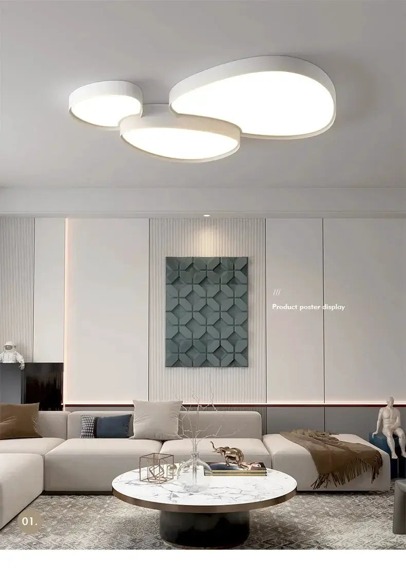 Simples Market LED ceiling lamp with three white circular panels and remote control