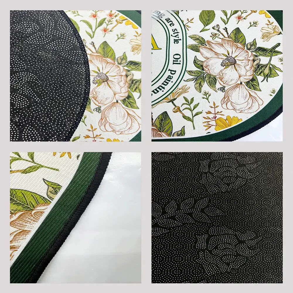 Simples Market non-slip kitchen mat with crystal velvet top, floral pattern, green border, black backing